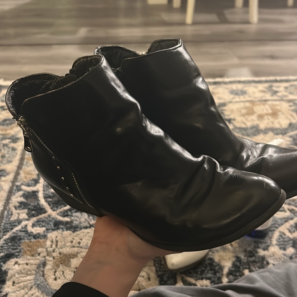 Elegant Black Leather Ankle Booties studded